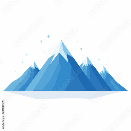 Stylized Blue Mountains with Snow Caps and Stars