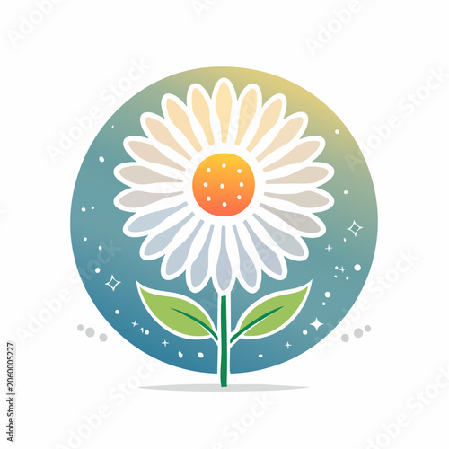 Stylized Daisy Flower Illustration with Gradient Background