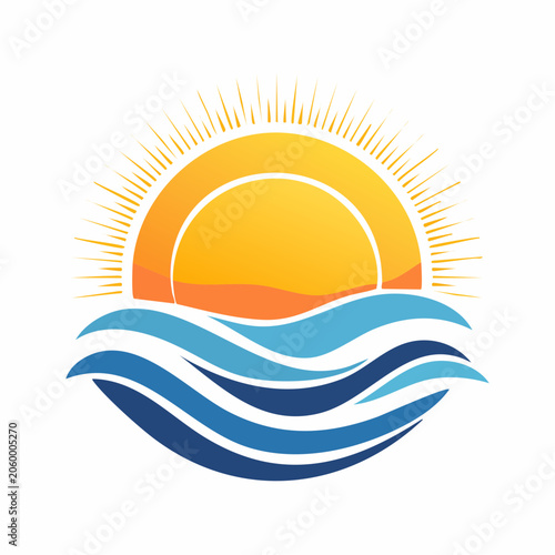 Sunrise over ocean waves logo