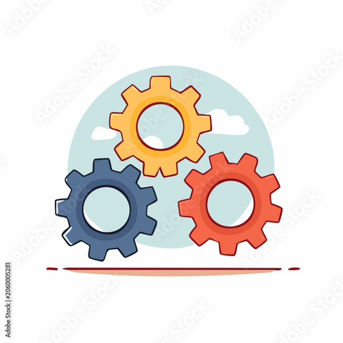 Three colorful gears interlocking