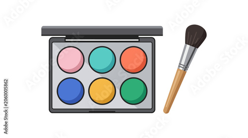 Illustrated six color makeup palette with application brush for cosmetic beauty concept