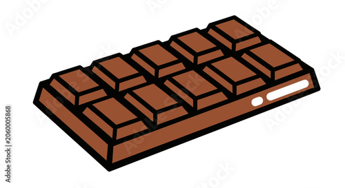 Illustration of a brown chocolate bar with smooth rectangular segments on a white background