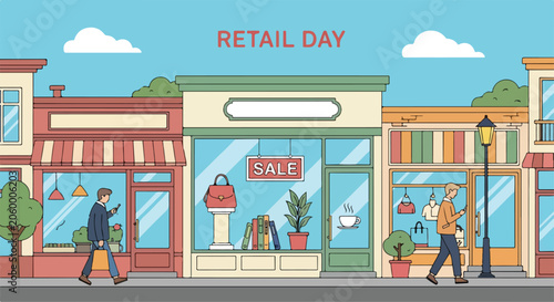 Fotografía Colorful illustration of a retail street scene