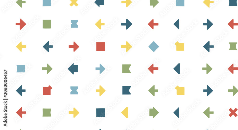 Naklejka premium Colorful Arrows and Shapes Pattern on White Background.