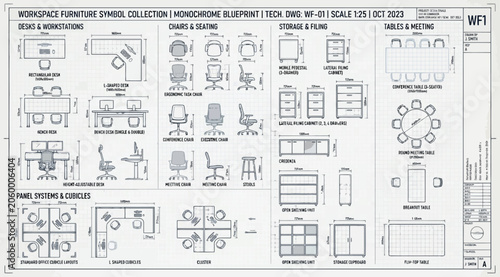 Photos Workspace furniture symbol collection monochrome blueprint