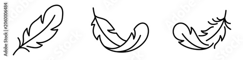 Set of feather icons, symbols for lightness, flight, writing, nature, and creativity. Vector illustration