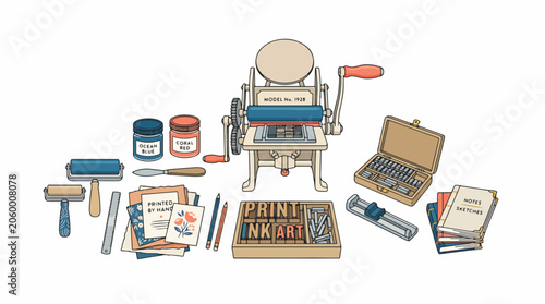 Fényképezés Vintage letterpress printing equipment tools.