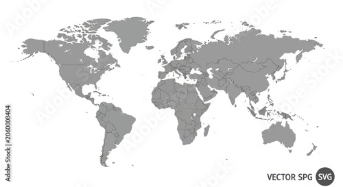 Detailed gray world map showing all country borders