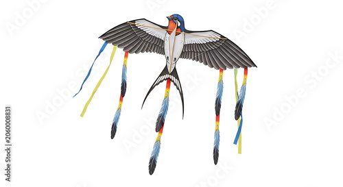 Swallow Bird Shaped Kite With Long Colorful Tails