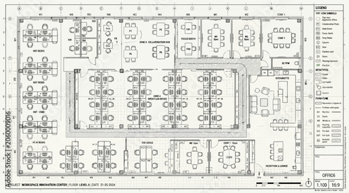 Fényképezés Comprehensive office floor plan layout with designated zones for work and meetin