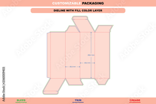 Bild auf Leinwand Rhombus polygonal box dieline template with fill color layer, featuring labeled