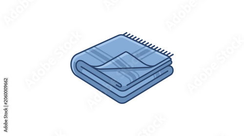 Isometric illustration of a neatly folded blue blanket on a white background