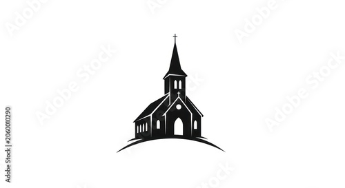 Simple Church Building Icon Silhouette.