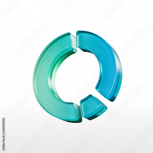 Circular metallic object with gradient 3d rendering on white background