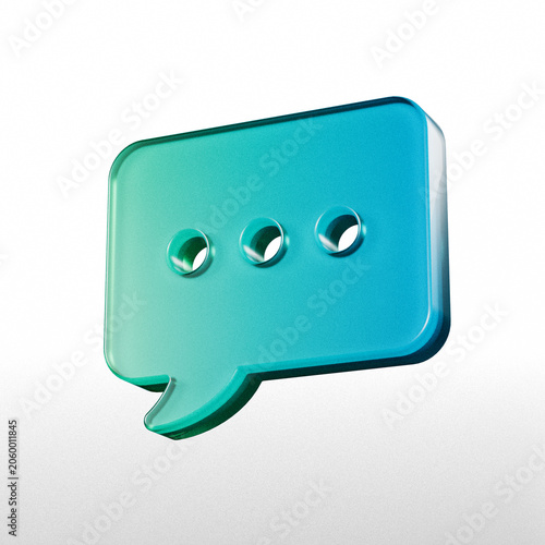Teal speech bubble with three holes 3d rendering on white background