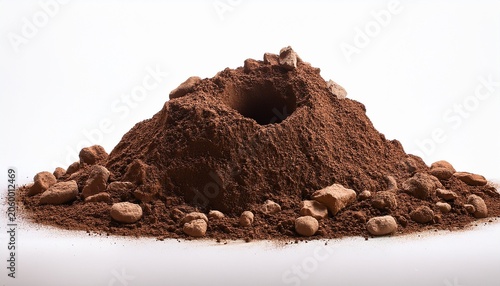 Create A Minimalistic And Clean Lined Image Of A Pile Of Dirt With A Hole And Rocks In It Isolated On A White Background