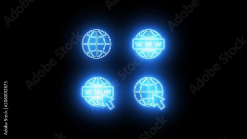 Animated Blue WWW Globe Icon World Wide Web Internet Symbol with black background.