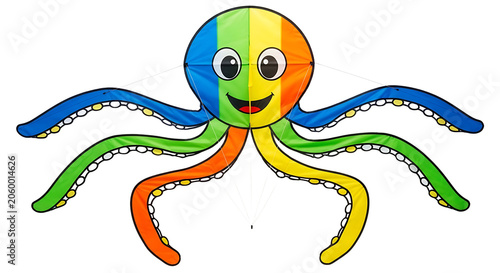 Colorful Octopus Kite Flying High In Sunny Weather