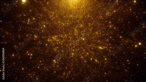 Golden particles swirling in a cosmic explosion. Represents the beauty of the universe and the wonder of space exploration