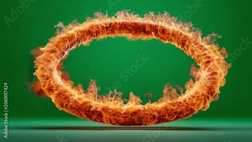 Ring of Fire: A fiery ring of flame ignites against a vivid green background, symbolizing intense heat and power.