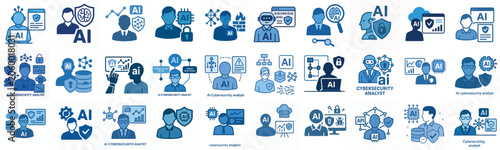 flat vector icon AI cybersecurity analyst in blue