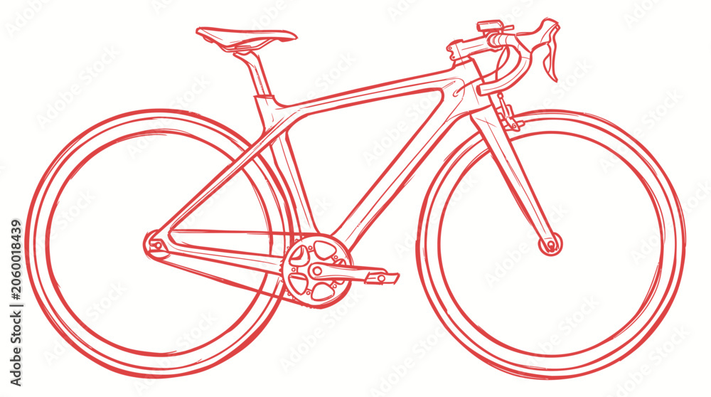 Fototapeta premium Modern Road Bicycle Line Art Drawing, Minimalist Red Sketch on White Background