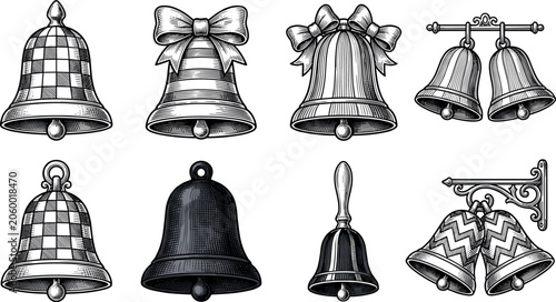 Schilderij op canvas Vintage bell hand-drawn vector illustration collection featuring retro church be