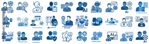 flat vector icon AI compliance officer in blue