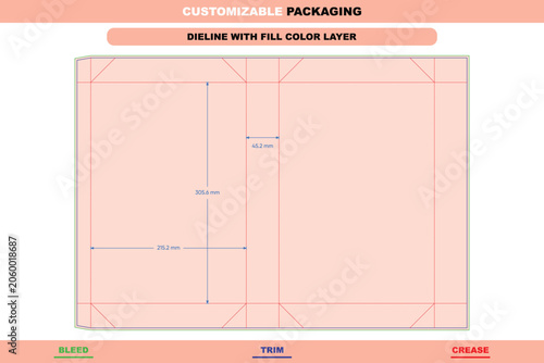 Photos Customizable packaging dieline template with fill color layer, featuring green b
