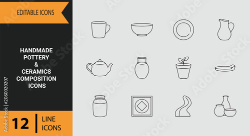 Принти на полотні Handmade Pottery Ceramics Studio Objects Outline Icon Collection Design