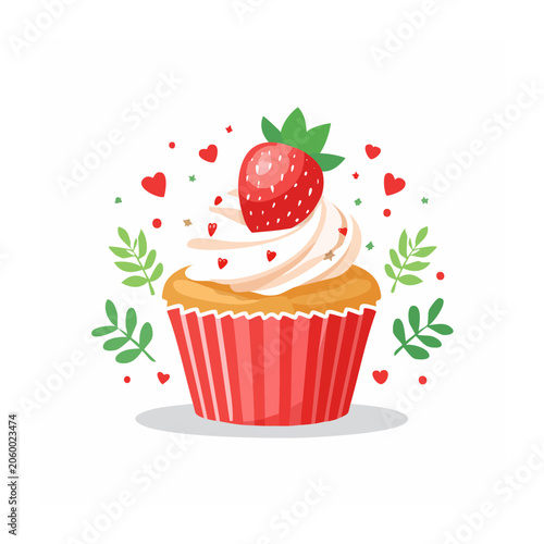 Strawberry cake with sprinkles flat design