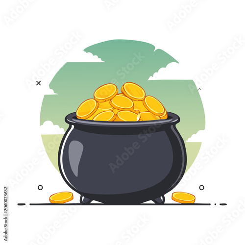 Cartoon pumpkin basket with autumn leaves