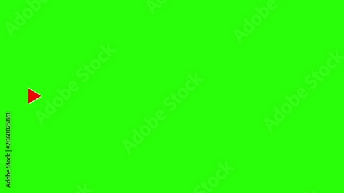Red arrow moving forward and back horizontally with white outline on a bright chroma key green screen background