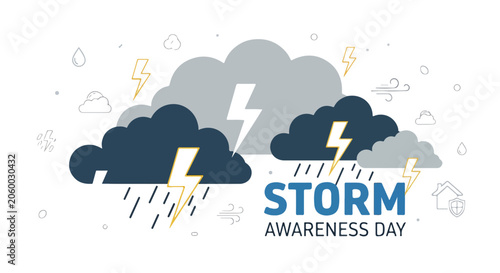 Fotografi Stormy weather awareness graphic with clouds and lightning