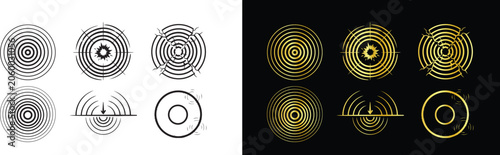 Принти на полотні Luxury geometric golden and black sound waves radar targets and concentric tech