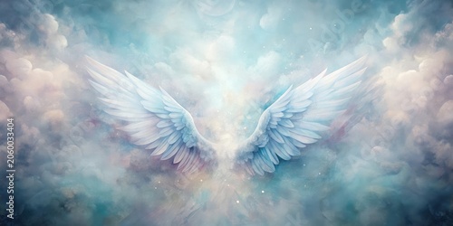 Celestial Wings Extending Across a Dreamlike Sky, Embracing Serenity and Spiritual Peace