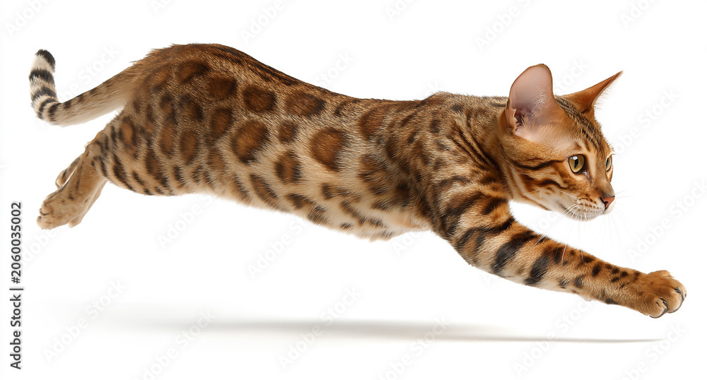 Naklejka premium Bengal cat stretching and jumping forward
