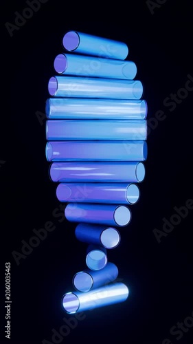 Blue Glass Cylinders Wave Formation Rotating Vertical Seamless Loop Animation 3D Render
