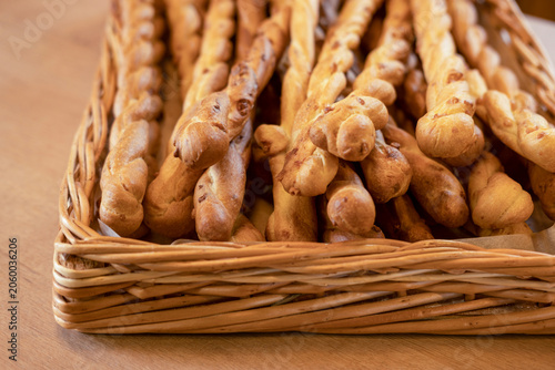 Italian breadsticks, grissini, are often served as an appetizer.