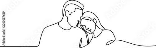 Schilderij op canvas Continuous line drawing of a loving couple embracing each other.
