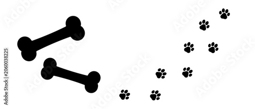 シンプルな犬のおやつの骨と足あとのイラストセット