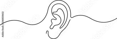 Konstfotografi Minimalist continuous line drawing of a human ear.