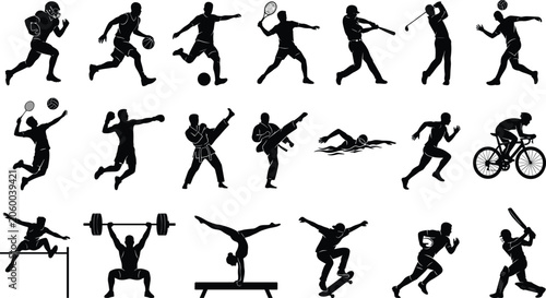 Foto Sports Athlete Silhouette Vector Set with Black and White Figures for Football S