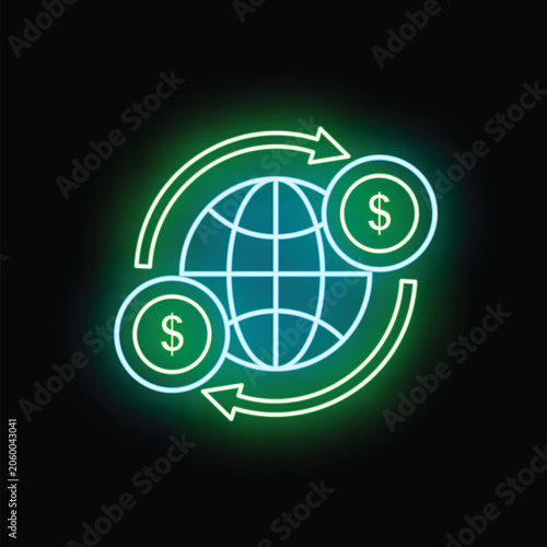 Εκτύπωση καμβά Earth globe and dollar coins circulating symbolising worldwide financial transac