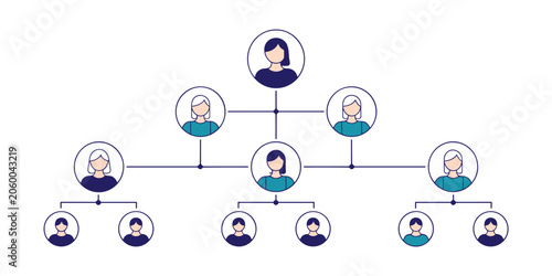 Slika na platnu Family Tree Chart: A stylized illustration depicting a multi-generational family tree, showcasing connections and lineage through a hierarchical chart of connected portraits