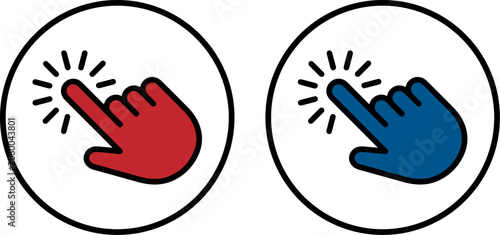 Obraz na płótnie Set of two hand cursor icons in red and blue colors