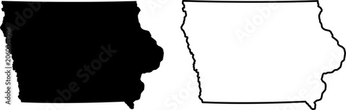 Tableau sur toile Silhouette and outline map of the state of iowa isolated on white background