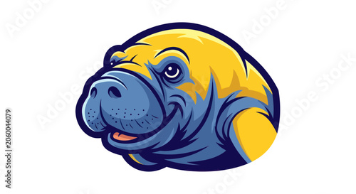 Cuadro en lienzo Friendly manatee mascot head with blue and yellow colors