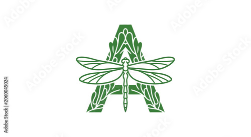 Green Dragonfly with Intricate Wing Design.