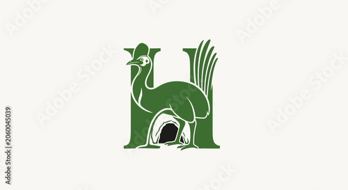 Green Silhouette of a Rooster with Tall Grass and Hole.